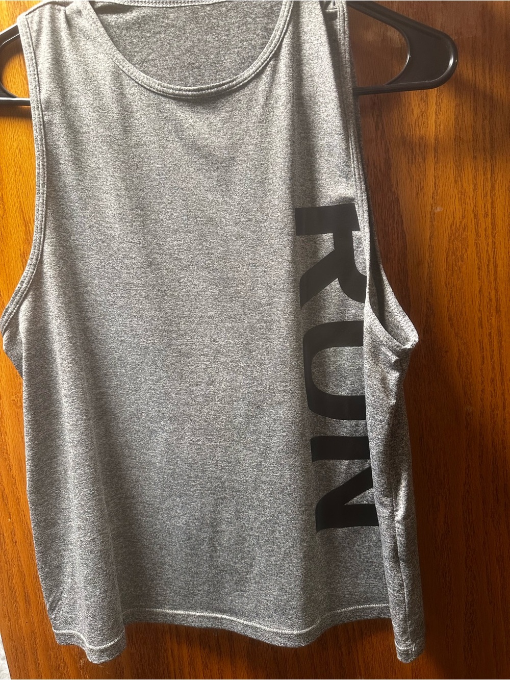 Gray Athletic Tank with Black 'RUN' Side Print